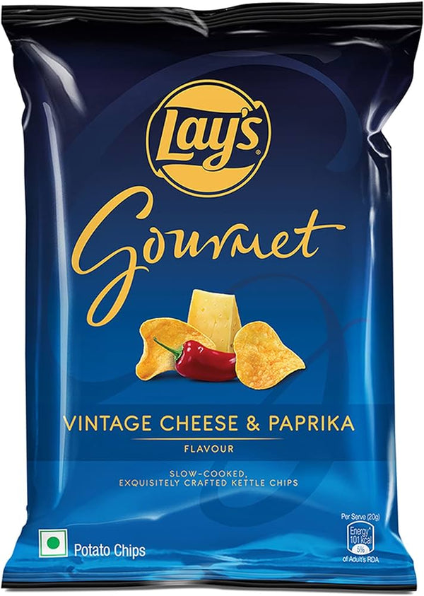 Lay’s Gourmet Kettle Chips 80g, Vintage Cheese & Paprika flavour, Premium Slow-Cooked Potato Chips, Chips and Snacks.