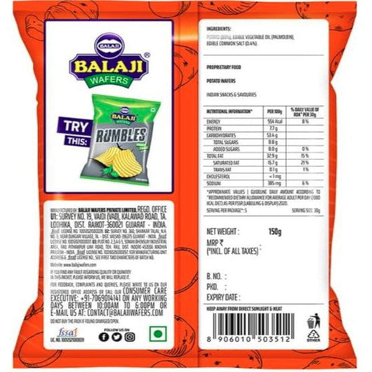 Balaji Simply Salted Potato Crisps 150g – Authentic Indian Snack Online UK