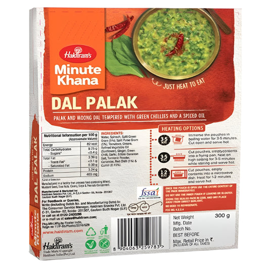 Haldiram Dal Palak Just Heat to Eat 300g – Ready Indian Meal Online UK