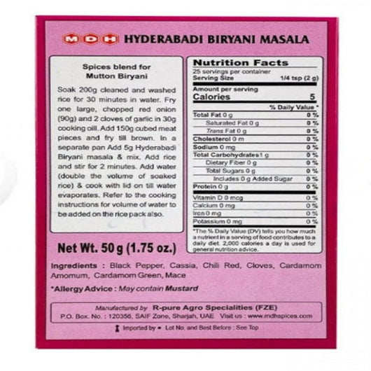 MDH Hyderabadi Biryani Masala 50g – Authentic Indian Spice Mix Online UK