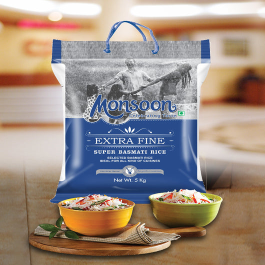 Monsoon Extra Fine Basmati Rice 5Kg with Free Monsoon Chakki Atta 1Kg – Buy Online UK