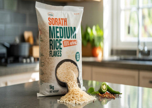 Sorath Medium Rice Flakes || Poha || Aval 1Kg – Premium Indian Breakfast Flakes Online UK